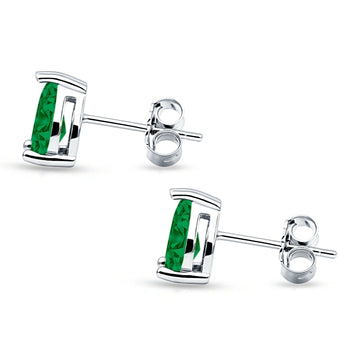 Art Deco Pear Shape Solitaire Push Back Stud Earring Excellent Simulated Green Emerald CZ 925 Sterling Silver